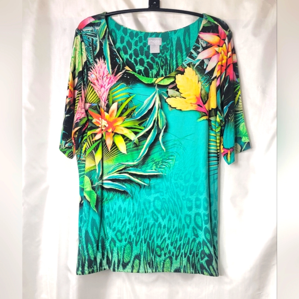 Chico's t-shirt, tropical/animal print